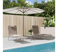 GFRMPORM Lot de 2 chaises longues pliables en acier textilène marron | Dossier réglable, cadre revêtu par pulvérisation, max 110 kg, pliable avec poignée de transport
