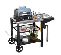 GFTIME Chariot de barbecue 107 x 63 x 81 cm, barbecue avec évier pour ninja woodfire pour fours à pizza, chariot de barbecue d'extérieur résistant aux intempéries pour fours à pizza, pour Weber Q1000