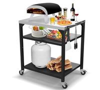 GFTIME Chariot de Table pour Four à Pizza Ninja Woodfire, Blackstone Griddle, Weber Q, Grand Chariot Roulant Polyvalent pour îlot de Cuisine, Support de Barbecue d'extérieur, Table de Gril en Acier