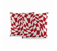 ggaimwf Housses de Coussin à Carreaux Rouge 40x40cm Lot de 2 Motif à Carreaux ondulés Damier déformé Coussins ModernesAspect Lin Coussin de canapé Salon Chambre à Coucher Taie d'oreiller d'extérieur
