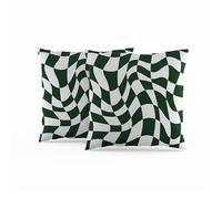 ggaimwf Housses de Coussin à Carreaux Vert émeraude 40x40cm Lot de 2 Motif à Carreaux ondulés Damier déformé Coussins Modernes en Lin Coussin de canapé Chambre à Coucher Taie d'oreiller d'extérieur