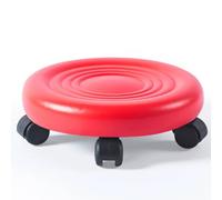GGoty Tabouret à roulettes rond bas avec roulettes, siège à roulettes rembourré en cuir synthétique, pivotant à 360°, petit tabouret de sol pour la maison, le garage, le nettoyage, le fitness (rouge
