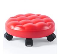 GGoty Tabouret à roulettes rond bas avec roulettes, siège à roulettes rembourré en cuir synthétique, pivotant à 360°, petit tabouret de sol pour la maison, le garage, le nettoyage, le fitness (rouge