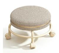 GGoty Tabouret bas rond en polaire, 14 cm/26 cm de hauteur, avec roulettes silencieuses à 360°, siège pivotant et rembourré doux pour la maison, le bureau, le changement de chaussures, les jeux (gris