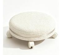 GGoty Tabouret bas rond en polaire, 14 cm/26 cm de hauteur, avec roulettes silencieuses à 360°, siège pivotant et rembourré doux pour la maison, le bureau, le changement de chaussures, les jeux (blanc
