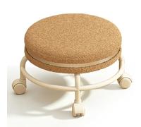 GGoty Tabouret bas rond en polaire, 14 cm/26 cm de hauteur, avec roulettes silencieuses à 360°, siège pivotant et rembourré doux pour la maison, le bureau, le changement de chaussures, les jeux (kaki