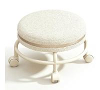 GGoty Tabouret bas rond en polaire, 14 cm/26 cm de hauteur, avec roulettes silencieuses à 360°, siège pivotant et rembourré doux pour la maison, le bureau, le changement de chaussures, les jeux (blanc