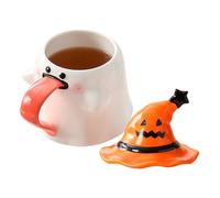 Gh0st Coffee - Verre de style sorcières, Tumbler drôle d'Halloween | 450 ml de verre de fantôme en céramique avec couvercle et poignée confortable pour créer des boissons de Noël pour le vin, ou Ca