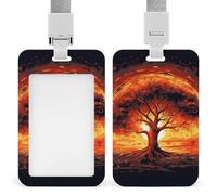 GHBNK Porte-badge arbre de vie brûlant avec lanière rétractable - Porte-badge vertical pour infirmière, bureau, femme et homme