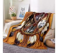 GHFFBUX Plaid 3D Attrape-rêves Loup Animal Couverture Polaire en Microfibre Flanelle Canapé Nap Couvertures pour canapé lit Couch Chambre Salon Plaid Polaire Enfant 130x150cm