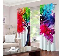 GHFFBUX Rideau Occultant Arbre coloré 3D imprimé Rideaux Thermique Isolant Anti Froid Polyester Rideaux pour Chambre Salon Cuisine Décoration 2X 75 x 166 cm