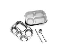 GHHZML Lunch Box Inox 1 assiette à dîner divisée en acier inoxydable avec couvercle anti-poussière, boîte lunch for élèves de maternelle, grande capacité(Deep 5 Grids)
