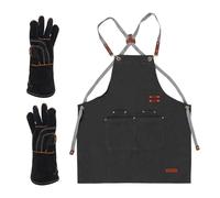 GHIBFBT Ensemble tablier et gants de barbecue résistants à la chaleur - En toile robuste - Tablier avec sangle réglable pour barbecue, soudure et pâtisserie - Pour homme