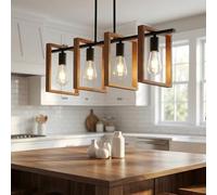 GHiycotdl Lustre Moderne,Lumières De Table De Billard En Bois Et En Métal,Hauteurs Suspendues Industrielles Réglables Pour Salle À Manger Et Salon, Couloir Du Hall (A,4 Heads)