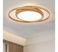 GHiycotdl Plafonnier Led Bois,2 Anneaux Rond Ø52Cm Luminaire Plafonnier, Dimmable Avec TéLécommande éclairage De Plafond Pour Chambre Salon Couloir Cuisine Bureau
