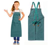 GHKLNY Tablier unisexe avec grandes poches, en toile de coton avec dos croisé, tablier de travail réglable, taille enfant à adulte
