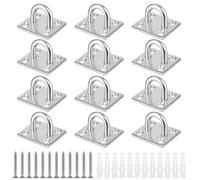 GHLAECM 12 Pièces Plaque à Œil Inox M5, 35x30mm Crochet de Plafond en Acier Inoxydable 304 Charge 50kg, avec Vis et Chevilles, Anneau de Fixation pour Voile d'Ombrage, Hamac, Yoga, Bateau
