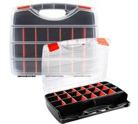 Ghligna Lot de 2 Malette Rangement, 38x31x6.8cm Boite Rangement Vis, Boîtes à Outils avec Séparateurs Amovibles, Couvercle Transparent, Empilable, Boite a Vis pour Clous, Boulons, Vis, Perles, Travaux