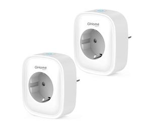 GHome Smart Lot de 2 prises Wi-Fi 16 A, prise Alexa compatible avec Alexa Google Home, télécommande d'application, mesure de la consommation d'énergie, minuterie de commande vocale, uniquement sur