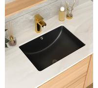 GHOMEG Évier de salle de bain encastrable rectangulaire Noir 50,8 x 35,6 cm | Lavabo rectangulaire moderne en céramique avec trop-plein