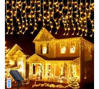 GHONLZIN Guirlande Lumineuse Exterieur Solaire, 5 M 256 LEDs Lumineuse éTanches GlaçOns Avec 8 Modes TéLéCommande, Rideaux de Noël Solaire pour Décoration de Jardin, Fête, Noël, Mariage
