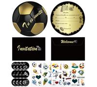 Ghope 12 Cartes d'Invitation Enfant, Football Invitation Anniversaire en Français avec Enveloppes et Autocollants et Tatouages, Invitations de Fête d'anniversaire Soirée d’enfants Filles Garçons