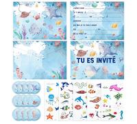 Ghope Invitation Anniversaire Fille Garçon, 12 Cartes d'Invitation monde sous-marin avec Enveloppes et Autocollants, 5 Tatouages, Invitations de Fête d'anniversaire Soirée d’enfants