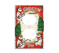 Ghost Country Music Citation de Noël Duplex Outlet Covers Plate | Thème occidental, notes de musique, sapins, chapeaux de cowboy, décoration saisonnière d'hiver, housse d'interrupteur mural