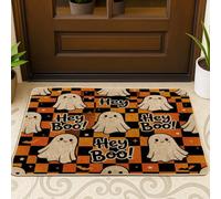 Ghost Welcome Paillasson fantaisie saisonnier Hey Boo! Stars Halloween noir antidérapant pour sol, entrée, porche, salle de bain, bureau, 73,6 x 43,2 cm