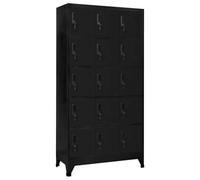 GHVBNMF Armoire à casier en acier à 15 compartiments Noir 90 x 40 x 180 cm | Armoire en métal robuste avec 15 portes verrouillables et étiquettes nominatives pour le bureau, l'école ou le vestiaire.