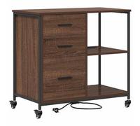 GHVBNMF Armoire de bureau avec station de chargement à roulettes Marron 76 | Chariot de classement pratique aspect chêne pour le bureau avec 3 tiroirs et 2 étagères pour un rangement contemporain.