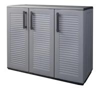 GHVBNMF Armoire de jardin en plastique PP gris noir 102 x 37 x 84 cm | Armoire multifonction compacte en polypropylène avec 3 portes et charnières en acier pour un rangement propre sur la terrasse