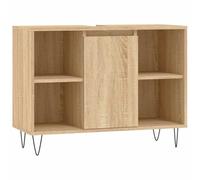 GHVBNMF Armoire de salle de bain en chêne Sonoma 80 x 33 x 60 cm | Armoire d'appoint polyvalente pour salle de bain avec 4 compartiments ouverts, porte flexible et pieds métalliques solides.