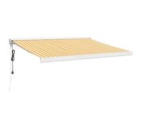 GHVBNMF Auvent rétractable à bras articulé - Protection solaire pour terrasse et balcon - Auvent extérieur stable en aluminium et polyester - Jaune et blanc - 3,5 x 2,5 m
