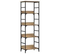 GHVBNMF Bibliothèque 50 x 33 x 153 cm 4 compartiments aspect chêne métal | Étagère industrielle élégante à 4 étages pour salon et bureau. Les bords arrière surélevés empêchent les chutes.
