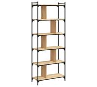 GHVBNMF Bibliothèque en chêne Sonoma - 76 x 32 x 192 cm - 6 compartiments | Grande étagère de classement aspect chêne avec construction en métal solide et pieds réglables pour salon et bureau.