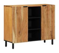 GHVBNMF Buffet Commode 90 x 33 x 75 cm Marron Bois massif Mango | Armoire rustique multi-usages avec deux portes pour salle à manger et couloir, design sans poignée avec des doigts discrets.