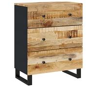 GHVBNMF Buffet en bois massif de mangue, noir, 60 x 33 x 75 cm | Commode industrielle en bois de manguier et fer avec espace de rangement pour salon, couloir et salle à manger.