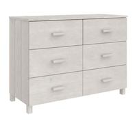GHVBNMF Buffet Hamar - Blanc - 113 x 40 x 80 cm - En pin massif | Commode polyvalente en pin massif avec 6 tiroirs spacieux pour le salon et la chambre à coucher.