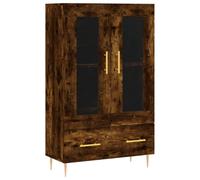 GHVBNMF Buffet haut en chêne fumé 69,5 x 31 x 115 cm avec portes en verre | Commode moderne pour le salon et le couloir : élégante vitrine en verre avec pieds métalliques robustes.