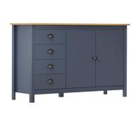 GHVBNMF Buffet Hill en bois massif de pin gris marron miel 130 x 40 x 80 cm | Commode spacieuse en pin pour salon et couloir avec 4 tiroirs et 2 portes pour un rangement bien rangé.