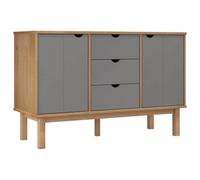 GHVBNMF Buffet OTTA en pin massif, commode, marron, gris, 113,5 x 43 x 73 | Buffet scandinave avec 3 tiroirs et 2 portes pour salon, couloir et salle à manger.