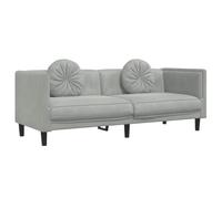 GHVBNMF Canapé 3 places avec 2 coussins en velours gris clair 193,5 cm | Fauteuil rembourré confortable en velours doux avec pieds en bois massif pour salon et chambre à coucher avec coussin rond.