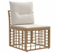 GHVBNMF Canapé modulaire d'extérieur en polyrotin naturel - Fauteuil | Fauteuil central flexible en rotin avec coussins crème pour jardin, terrasse et balcon. Facile d'entretien et robuste.