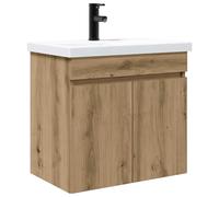 GHVBNMF Ensemble de meuble de lavabo avec robinet de lavabo en chêne | Ensemble de meubles de salle de bain à suspendre au mur avec lavabo en céramique et mitigeur noir pour garder de l'ordre dans