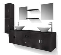 GHVBNMF Ensemble de meubles de salle de bain 11 pièces - Lavabo mural avec | Équipement complet de salle de bain avec deux robinets de lavabo en céramique, miroirs et armoires suspendues pour un ordre