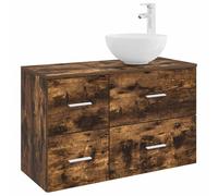 GHVBNMF Ensemble de meubles de salle de bain 2 pièces en chêne fumé | Lavabo compact avec 3 tiroirs pour salle de bain. Trou flexible pour robinet et lavabo inclus.