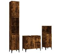 GHVBNMF Ensemble de meubles de salle de bain 3 pièces avec meuble lavabo en | Combinaison pratique pour votre salle de bain : avec deux armoires hautes, une base et des pieds en métal modernes à l'aspect