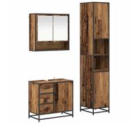GHVBNMF Ensemble de meubles de salle de bain 3 pièces en bois vieilli avec | Ensemble de salle de bain en trois pièces au design bois vieilli avec beaucoup d'espace de rangement pour les toilettes