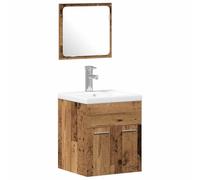 GHVBNMF Ensemble de meubles de salle de bain 3 pièces en bois vieilli | Kit mural peu encombrant pour salle de bain ou salle de bain d'invités avec armoire suspendue, meuble sous lavabo et miroir